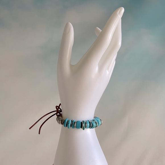 Other - Turquoise Metal and Leather Bracelet